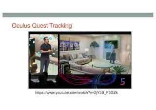 Oculus Quest Tracking
https://www.youtube.com/watch?v=2jY3B_F3GZk
 