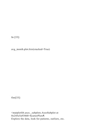 In [33]:
avg_month.plot.hist(stacked=True)
Out[33]:
<matplotlib.axes._subplots.AxesSubplot at
0x245e5a93860>ScatterPlots¶
Explore the data, look for patterns, outliers, etc.
 