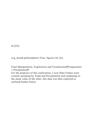 In [55]:
avg_month.plot(subplots=True, figsize=(6, 6));
Final Manipulation, Exploration and Visualisation¶Temperature
v Precipitation¶
For the purposes of this exploration, 2 new Data Frames were
created, grouping by Temp and Precipitation and comparing to
the mean value of the other, this data was then explored as
outlined further below
 