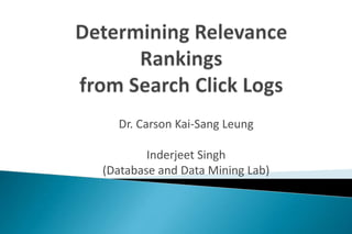 Dr. Carson Kai-Sang Leung

        Inderjeet Singh
(Database and Data Mining Lab)
 