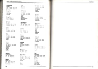 DIRECTORIOINTERNACIONAL
Tel.:(0 I I 92)- 7072 00
Fú: (a 1992) 7012a1
Ter.:(01) 261- 7135
Fd: (01) 260 6311
Ter.:(01) 33202 13
Fd: (051)- 66513 30
Tel: (03)- 3732 - 92 Bl
Fax. {03)- 37 33 - 62 72
Tel.:(015) 35s 1503
Te.: (03s) 4504045
Fax:1033) 4s040 40
Tel.:{09) 262 1449
Fa: (o9) 262 14 44
fet.: lo22) 7222A59
Tel.:(011) 672- 0347
Fax:(011) 672- os 16
Góléborg
Fa( (02)- 319 33 2s
ret.: (0216) 4642541
Fa: 14216)- 46425 4s
Te.: (1262) 25s 05 OO
Fax:(r2 62) 255 0550
t50
NOTAS
 