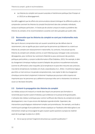 Théories du complot : guide et recommandations
12
• Les théories du complot sont souvent associées à l’extrémisme politiqu...