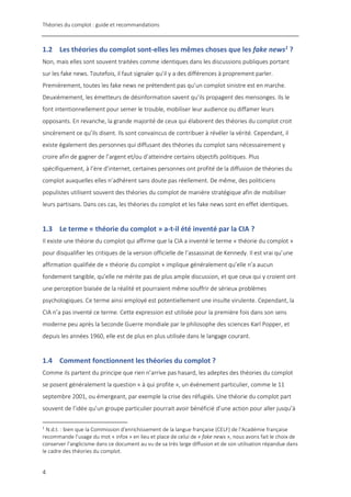 Théories du complot : guide et recommandations
4
1.2 Les théories du complot sont-elles les mêmes choses que les fake news...