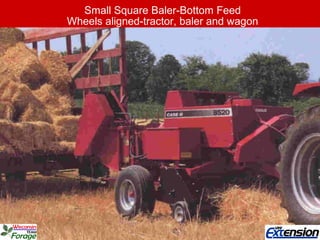 Small Square Baler-Bottom Feed
Wheels aligned-tractor, baler and wagon
 
