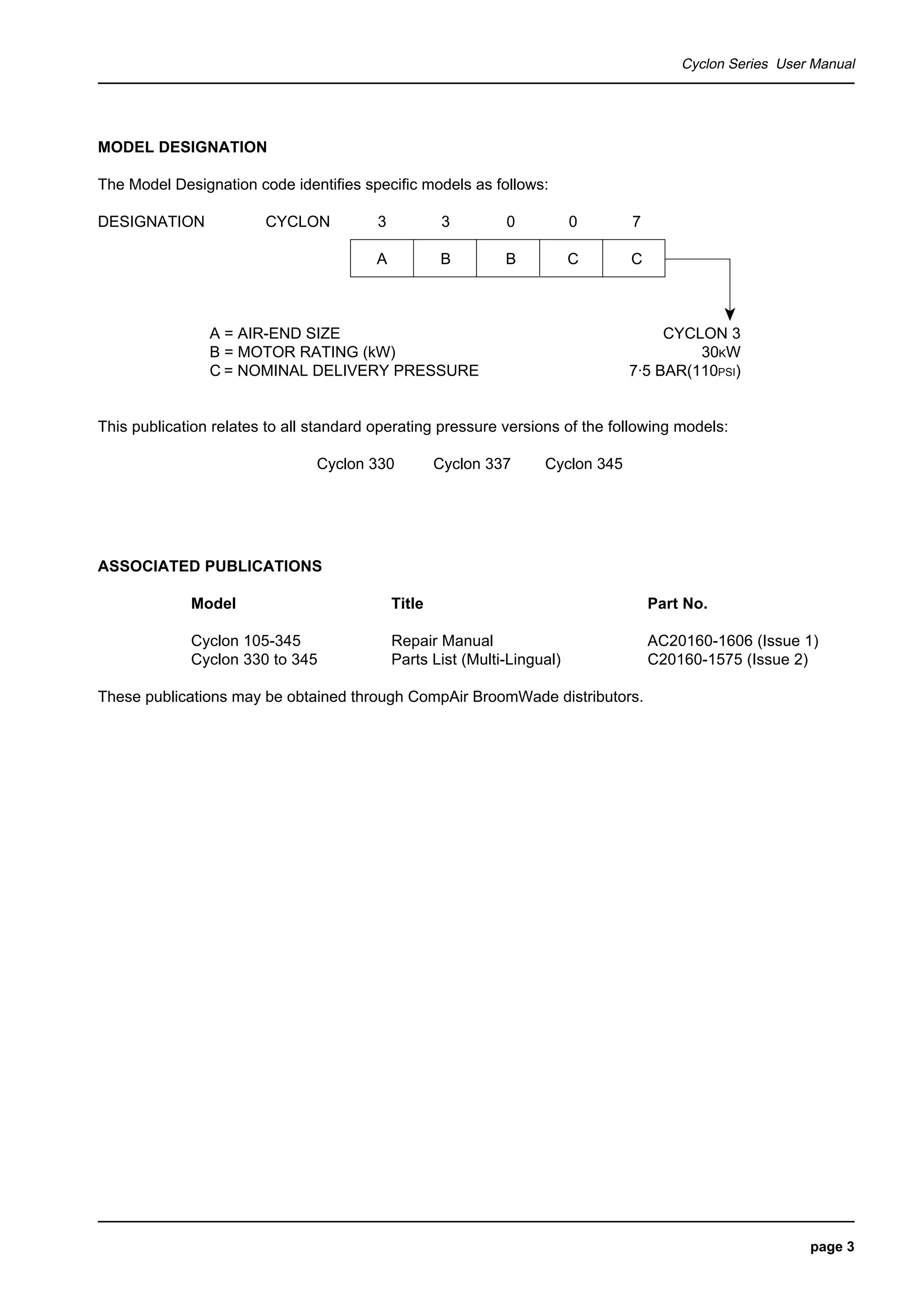 Compair cyclon-3 air compressor user manual-parts supplier | PDF
