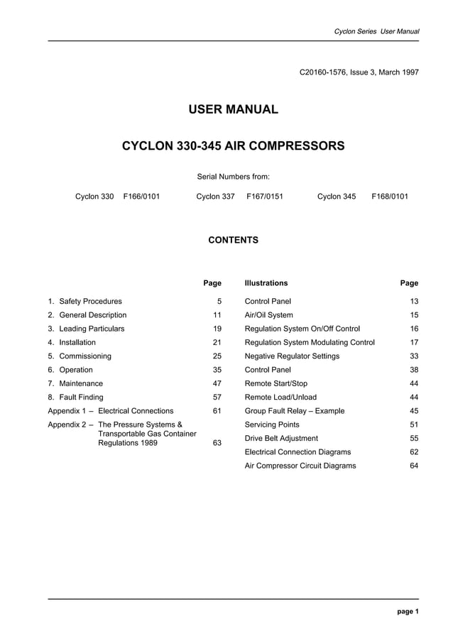Compair cyclon3 air compressor user manualparts supplier PDF