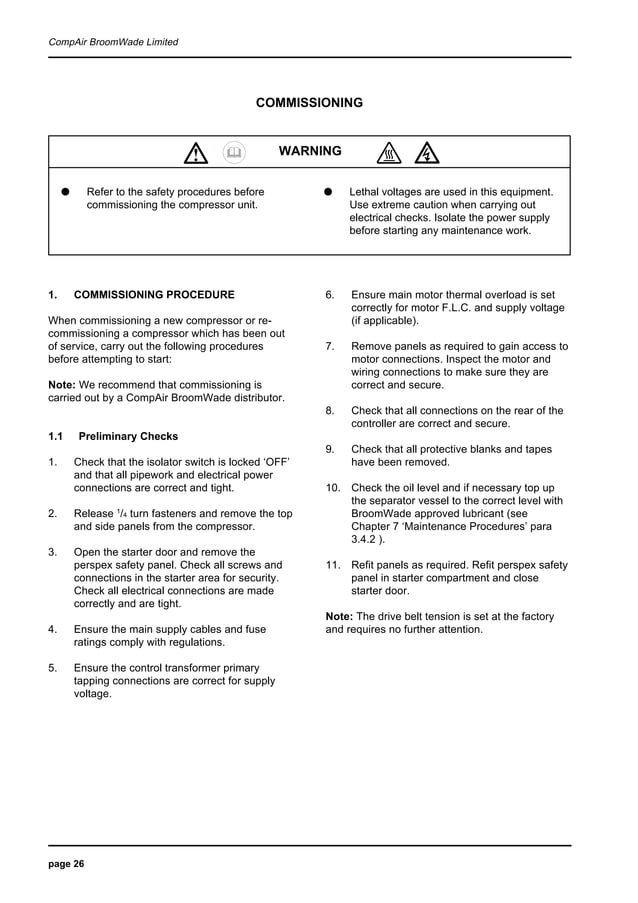 Compair cyclon3 air compressor user manualparts supplier PDF