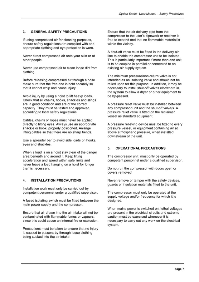 Compair cyclon3 air compressor user manualparts supplier PDF
