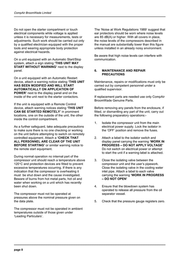 Compair cyclon3 air compressor user manualparts supplier PDF