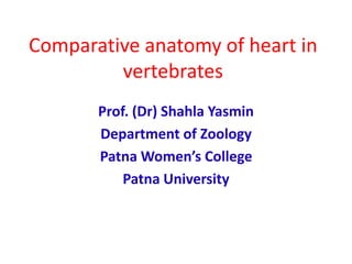 Comparative anatomy of heart in
vertebrates
Prof. (Dr) Shahla Yasmin
Department of Zoology
Patna Women’s College
Patna University
 