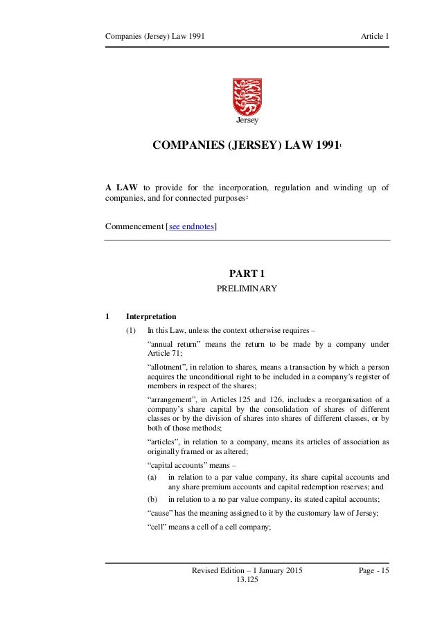 Companies (Jersey) Law 1991 Revised Edition 1Jan2015