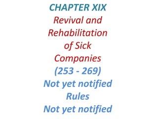 CHAPTER XIX
Revival and
Rehabilitation
of Sick
Companies
(253 - 269)
Not yet notified
Rules
Not yet notified
 
