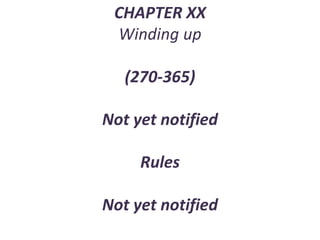 CHAPTER XX
Winding up
(270-365)
Not yet notified
Rules
Not yet notified
 