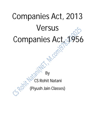 Companies Act, 2013
Versus
Companies Act, 1956
By
CS Rohit Natani
(Piyush Jain Classes)
 
