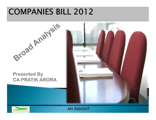 COMPANIES BILL 2012




Presented By
CA PRATIK ARORA




                                     All rights reserved
                  AN INSIGHT   | 1
 