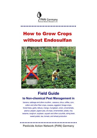 How to Grow Crops
without Endosulfan




                    Field Guide
to Non-chemical Pest Management in
banana, cabbage and other crucifers , cassava, citrus, coffee, corn,
   cotton and other fiber crops, cowpea, eggplant, forage crops,
forest trees, garlic, lettuce, mango, mungbean, onion, ornamentals,
  peanut, pepper, pigeon pea, oil crops, ornamentals, potato, rice,
sesame, sorghum, soybean, squash and other cucurbits, string bean,
         sweet potato, tea, tomato, and wheat production




Pesticide Action Network (PAN) Germany
 