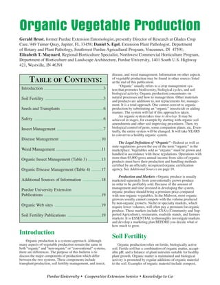 Organic Vegetable Production - Purdue Extension | PDF