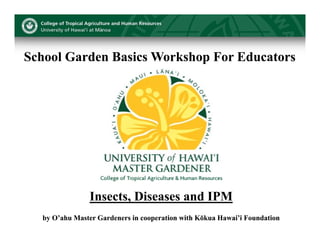 School Garden Basics Workshop For Educators




               Insects, Diseases and IPM
                      ,
  by O’ahu Master Gardeners in cooperation with Kōkua Hawai’i Foundation
 