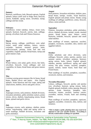 Tasmanian Planting Guide - Sustainable Living Tasmania | PDF