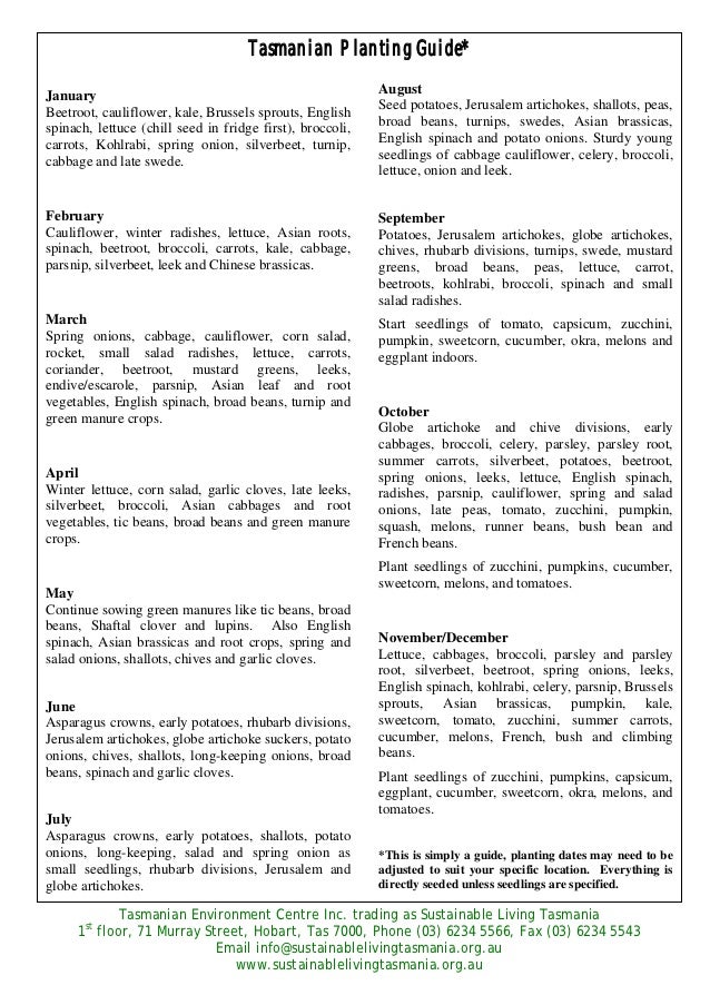Tasmanian Planting Guide Sustainable Living Tasmania