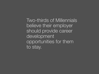 Two-thirds of Millennials
believe their employer
should provide career
development
opportunities for them
to stay.
 
