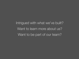 Intrigued with what we’ve built?
Want to learn more about us?
Want to be part of our team?
 