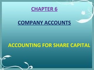 CHAPTER 6
COMPANY ACCOUNTS
ACCOUNTING FOR SHARE CAPITAL
 