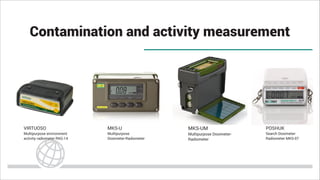 Contamination and activity measurement
VIRTUOSO
Multipurpose environment
activity radiometer RKG-14
MKS-U
Multipurpose
Dosimeter-Radiometer
POSHUK
Search Dosimeter-
Radiometer MKS-07
MKS-UM
Multipurpose Dosimeter-
Radiometer
 