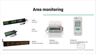 Area monitoring
ІТ-09Т
Data Panel
ІТ-09
Data Panel
RIK-09
Radiation Data System
POSHUK
Search Dosimeter-
Radiometer MKS-07
STORA-TU
Gamma, Beta Radiation Radiometer-
Dosimeter RKS-01
 