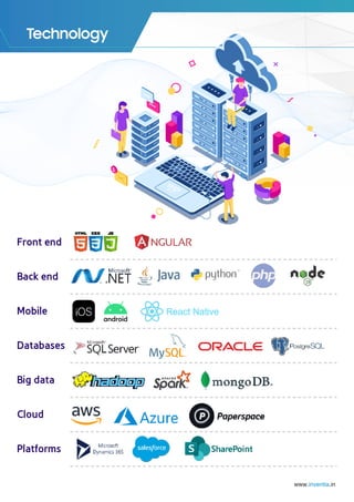 Technology
Front end
Back end
Mobile
Databases
Big data
Cloud
Platforms
www. .in
inventia
 