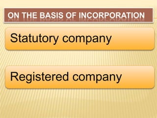 ON THE BASIS OF INCORPORATION


Statutory company


Registered company
 
