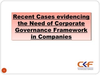 Recent Cases evidencing
    Recent Cases evidencing
      the Need of Corporate
      the Need of Corporate
     Governance Framework
     Governance Framework
          in Companies
          in Companies




4
 