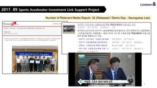 8
2017. 09 Sports Accelerator Investment Link Support Project
Number of Relevant Media Report: 32 (Released / Demo Day - Seungyeop Lee)
 