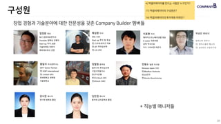 35
창업 경험과 기술분야에 대한 전문성을 갖춘 Company Builder 멤버들
구성원
+ 직능별 매니저들
4) 액셀러레이터를 만드는 사람은 누구인가? 
 
11) 액셀러레이터의 구성원은? 
 
14) 액셀러레이터의 투자재원 마련은?
 
