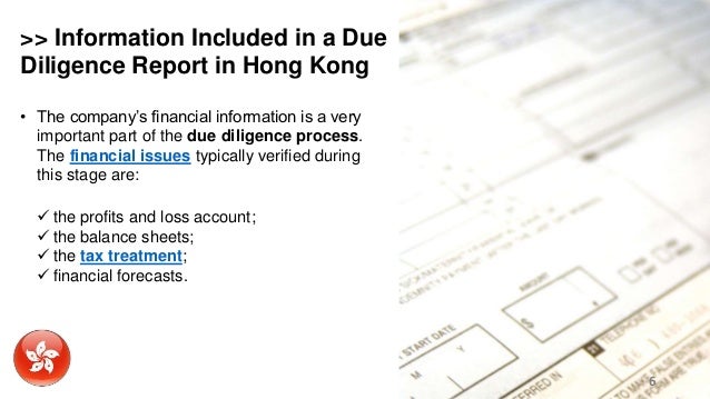 What information is on a due diligence report?