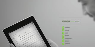 INTRODUCTION
OVERVIEW
PROFILE
VISION
HISTORY
ORGANIZATION
BUSINESS
STRENGTH
 