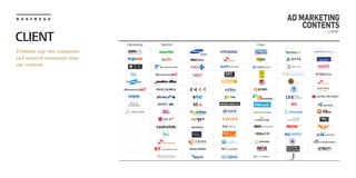 Partnership
B U S I N E S S
Domestic top-tier companies
and research instituions trust
our contents
CLIENT
AD MARKETING
CONTENTS
- CLIENT
Sponsor Client
 