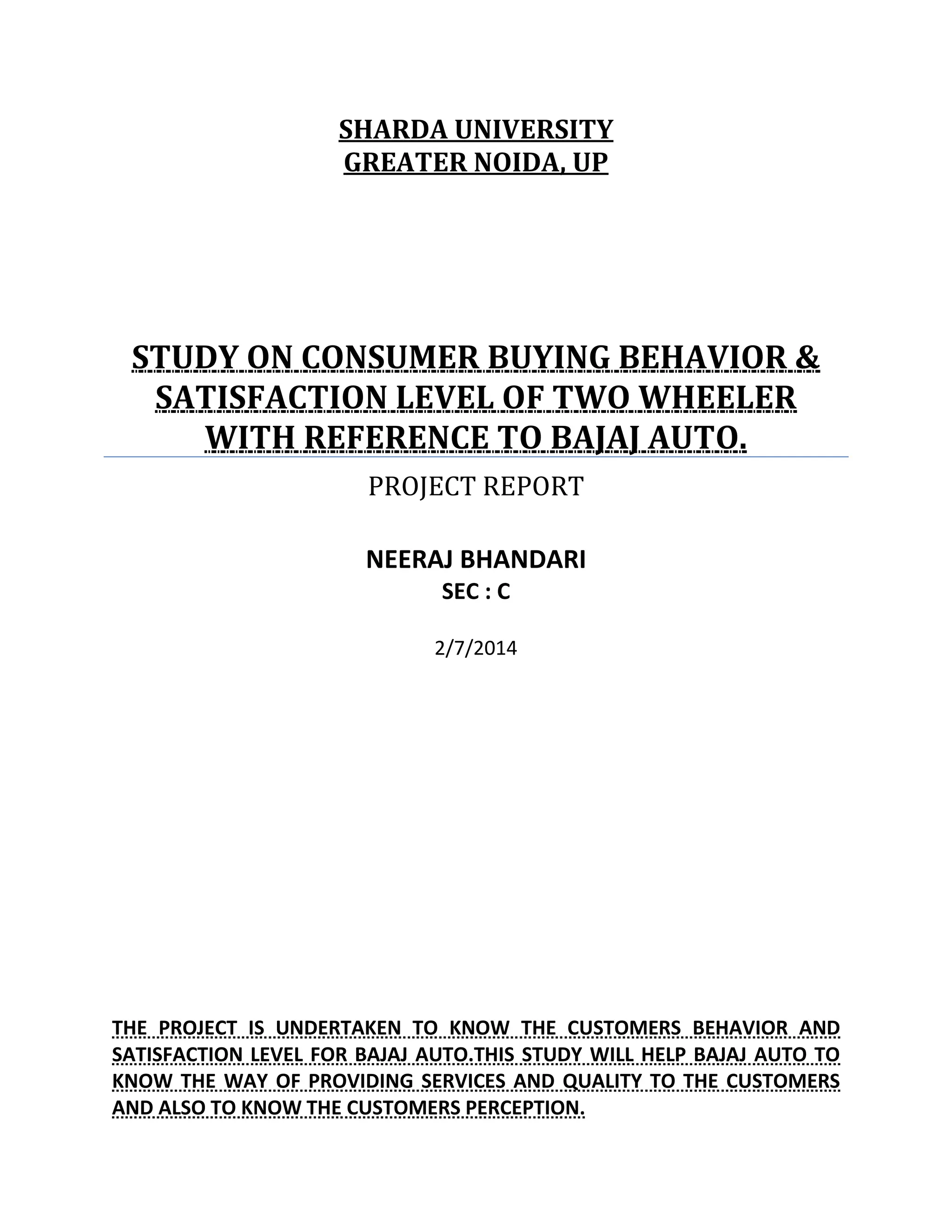 CONSUMER BUYING BEHAVIOR & SATISFACTION LEVEL OF TWO WHEELER WITH ...