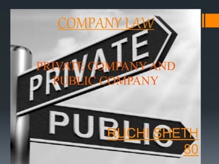 COMPANY LAW 
PRIVATE COMPANY AND 
PUBLIC COMPANY 
RUCHI SHETH 
80 
 