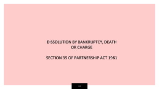 13
DISSOLUTION BY BANKRUPTCY, DEATH
OR CHARGE
SECTION 35 OF PARTNERSHIP ACT 1961
 