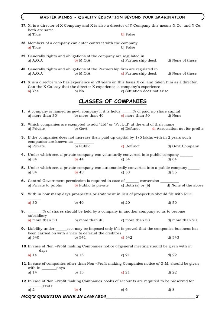 Company Law Mcq Company Law Mcq