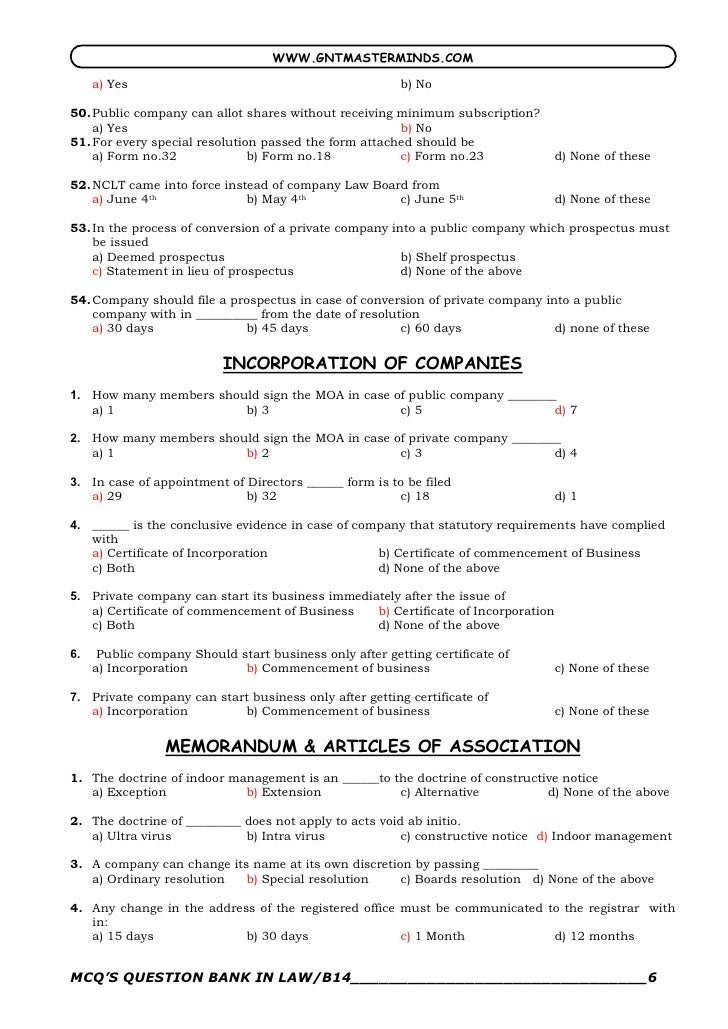 Company Law Mcq Company Law Mcq