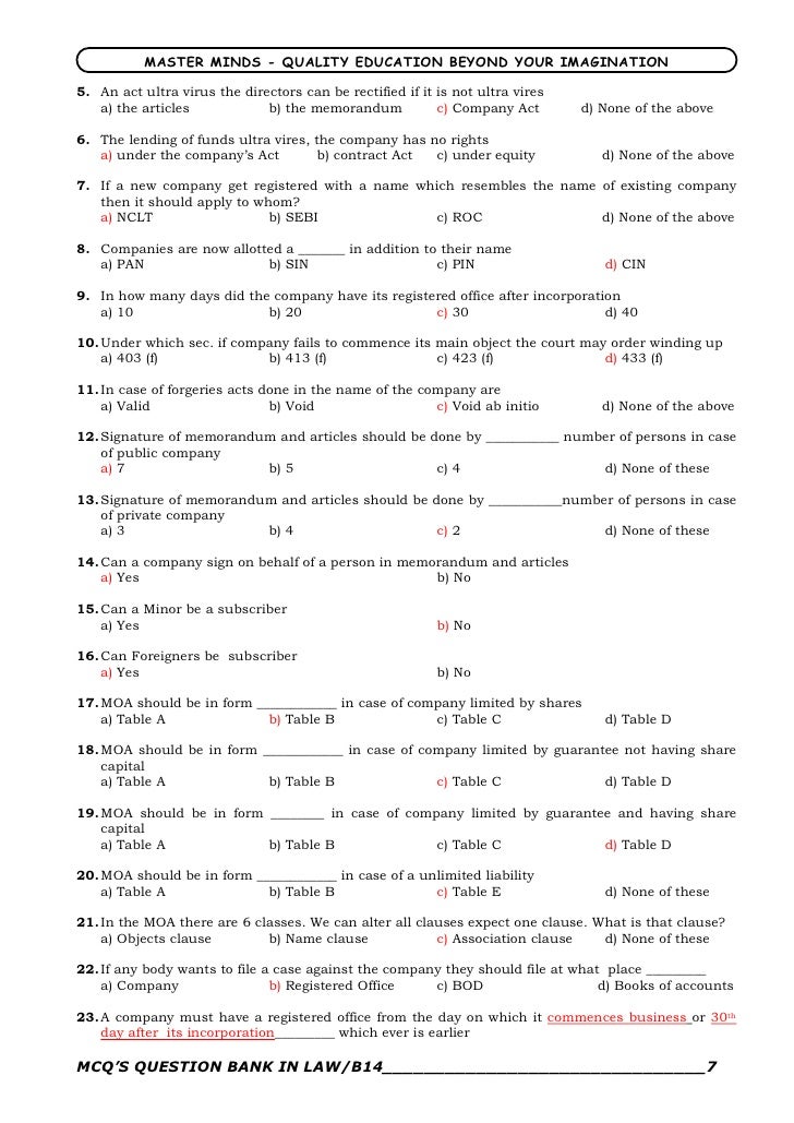 Company Law Mcq Company Law Mcq