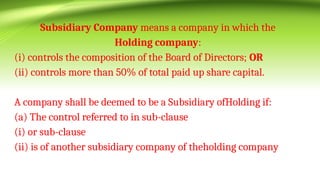Sub Subsidiary COMPANY LAW and secretarial practice 2013 ppt.pptx
