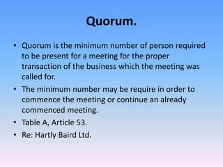 Required Quorum Company meetings, Company Law, Kenya, Law of Business Associations II ...