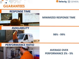 KPI’S & PREDICTIVE 
MAINTENANCEMANPOWER - SUBCONTRACTORS 
SPARE PARTS  - TOOLS
ASSETS CONTRACT
MONTHLY PREVENTIVE MAINTENANCE 
WORK ORDERS
CORRECTIVE WORK ORDERS CORRECTIVE WORK ORDERS
MONITORING
PRODUCTIONANUAL PREVENTIVE MAINTENANCE PLAN
PROCESS
ALARMS
 