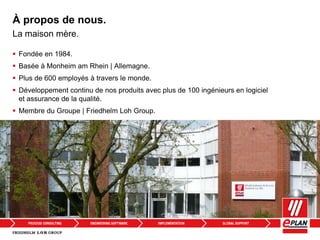 À propos de nous.
 Fondée en 1984.
 Basée à Monheim am Rhein | Allemagne.
 Plus de 600 employés à travers le monde.
 Développement continu de nos produits avec plus de 100 ingénieurs en logiciel
et assurance de la qualité.
 Membre du Groupe | Friedhelm Loh Group.
La maison mère.
 