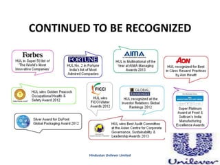 CONTINUED TO BE RECOGNIZED
Hindustan Unilever Limited
 