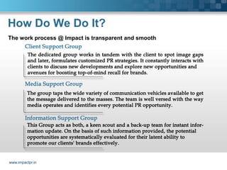 How Do We Do It?
The work process @ Impact is transparent and smooth




www.impactpr.in
 