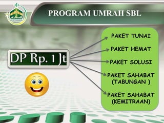 PROGRAM UMRAH SBL
PAKET TUNAI
PAKET HEMAT
PAKET SOLUSI
PAKET SAHABAT
(TABUNGAN )
PAKET SAHABAT
(KEMITRAAN)
 